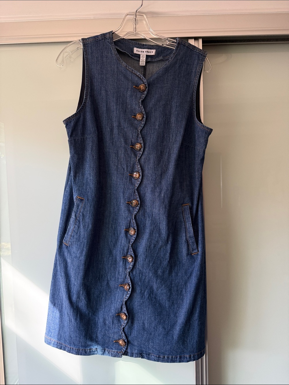 Ellen Fisher  Navy Denim Sleeveless Button-Front Shift Dress